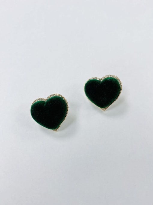 Green Zinc Alloy Rhinestone Enamel Heart Trend Stud Earring