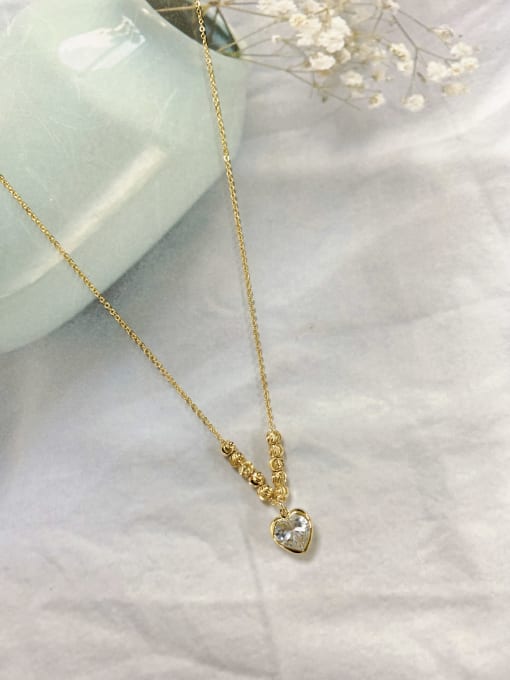 KEVIN Brass Cubic Zirconia White Heart Dainty Initials Necklace 0