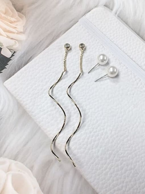 KEVIN Brass Imitation Pearl Tassel Trend Threader Earring 1