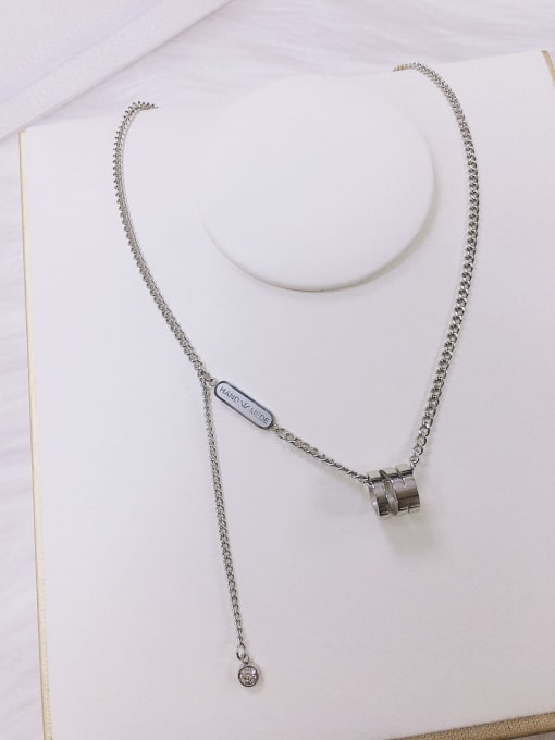 KEVIN Stainless steel Rhinestone Cone Minimalist Link Necklace 3