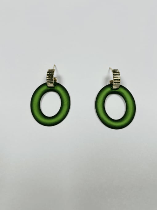 Green Zinc Alloy Enamel Oval Trend Drop Earring