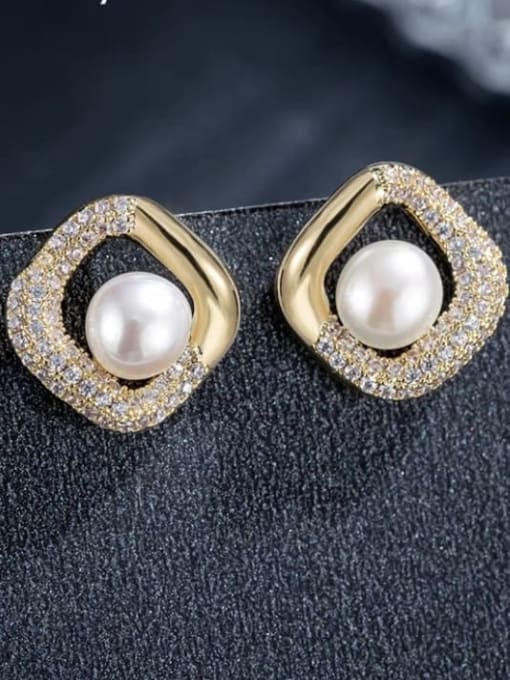 KEVIN Brass Imitation Pearl Irregular Dainty Stud Earring 2