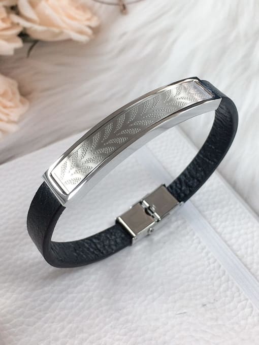 HE-IN Stainless steel Leather Rectangle Trend Bracelet 0