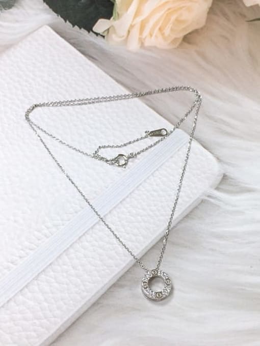Silver 925 Sterling Silver Cubic Zirconia Round Dainty Initials Necklace
