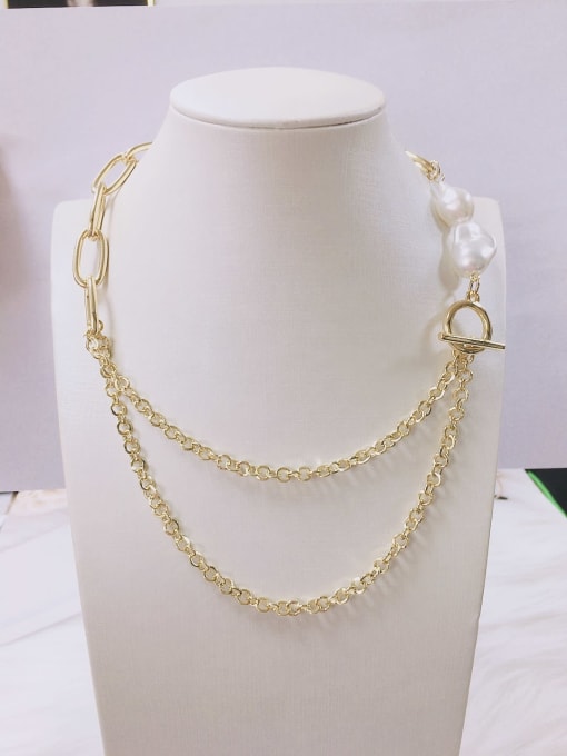 KEVIN Stainless steel Imitation Pearl Irregular Trend Link Necklace 1