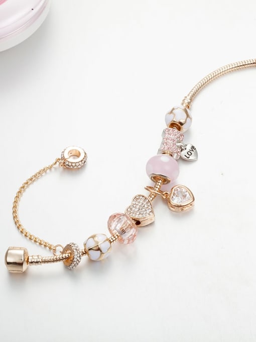 KEVIN Copper Alloy Crystal Lampwork Stone Heart Luxury Charm Bracelet 2