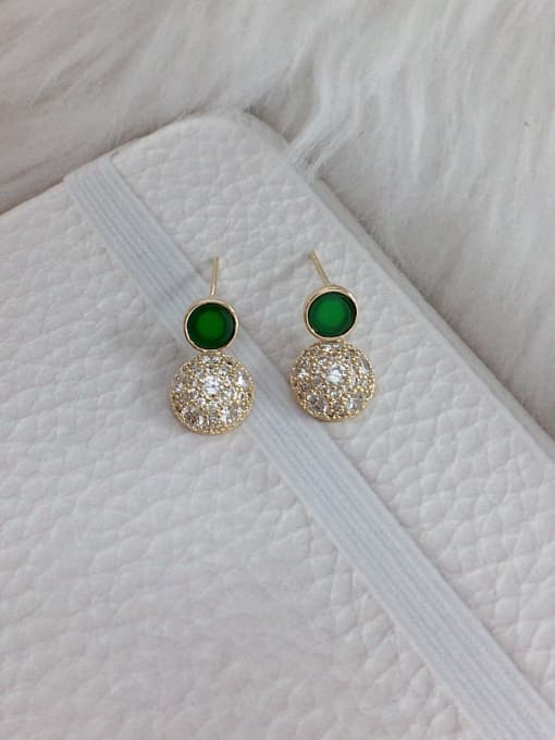 Green Brass Cubic Zirconia Acrylic Round Dainty Stud Earring