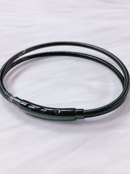 Black Stainless steel Leather Irregular Minimalist Bracelet