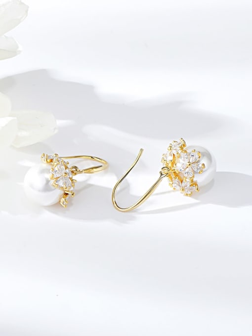 KEVIN Brass Imitation Pearl Flower Trend Hook Earring 0