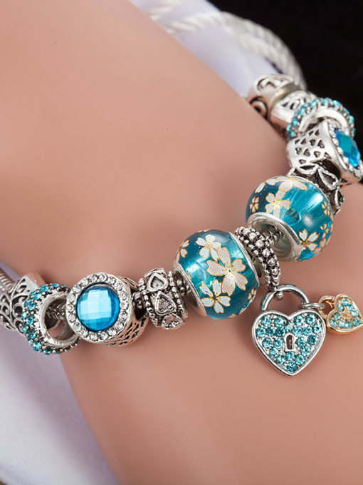 KEVIN Copper Alloy Rhinestone Glass beads Heart Classic Charm Bracelet 1