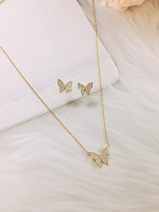 KEVIN Trend Butterfly Brass Austrian Zirconia White Earring and Necklace Set 0