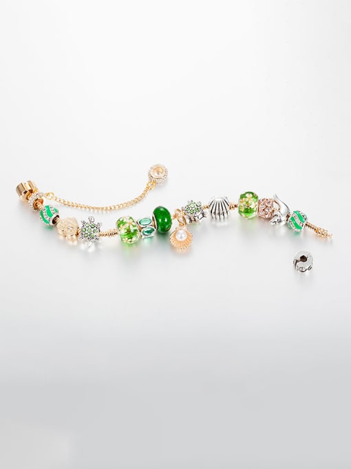 KEVIN Copper Alloy Rhinestone Green Glass beads Turtle Luxury Charm Bracelet 1