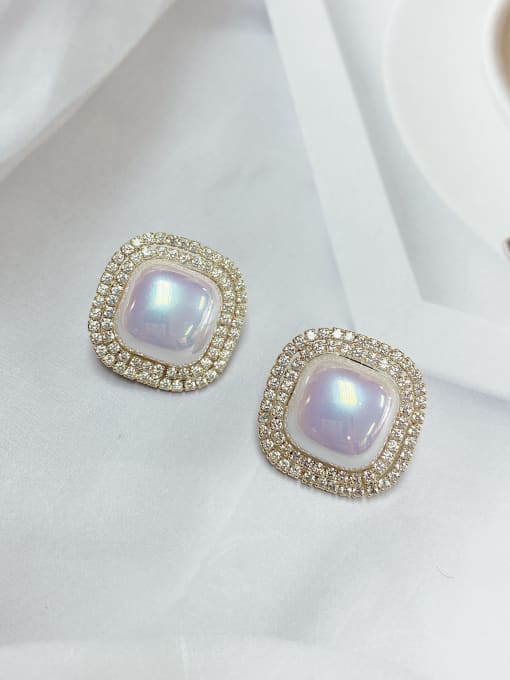 KEVIN Zinc Alloy Imitation Pearl Square Dainty Stud Earring 0
