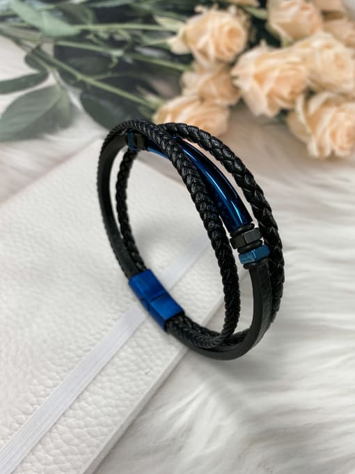 Blue Stainless steel Leather Geometric Trend Bracelet