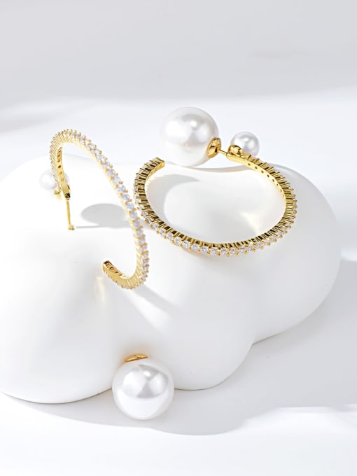 KEVIN Brass Imitation Pearl Round Classic Hoop Earring