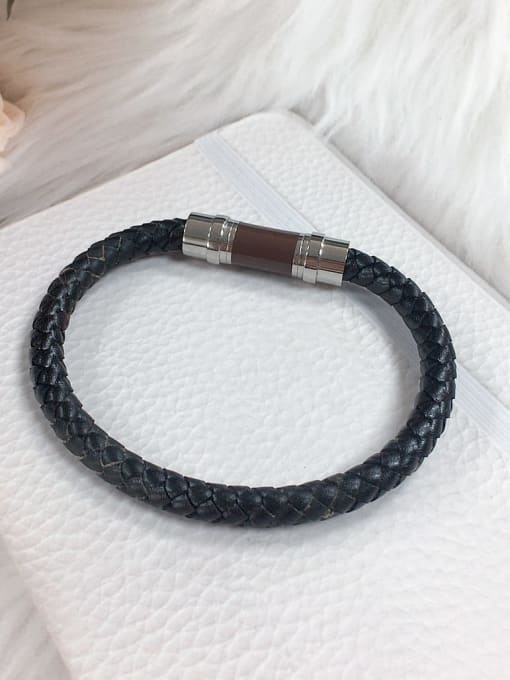 HE-IN Stainless steel Leather Trend Woven Bracelet 0