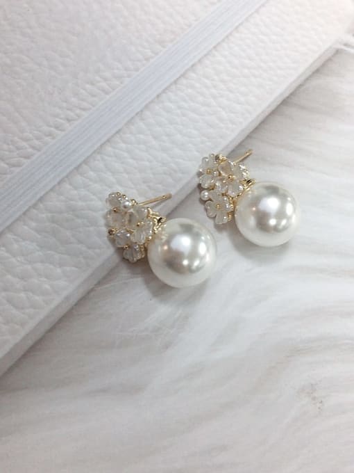KEVIN Brass Imitation Pearl Flower Trend Stud Earring 0
