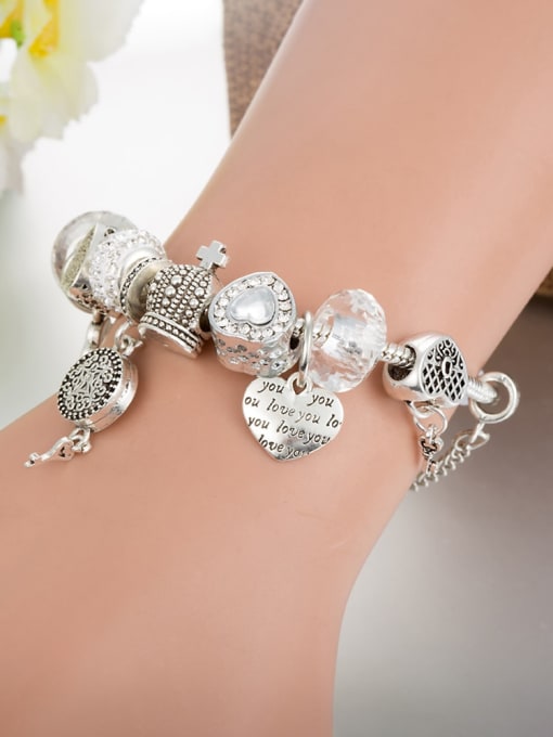 KEVIN Copper Alloy Crystal White Lampwork Stone Key Luxury Charm Bracelet 1