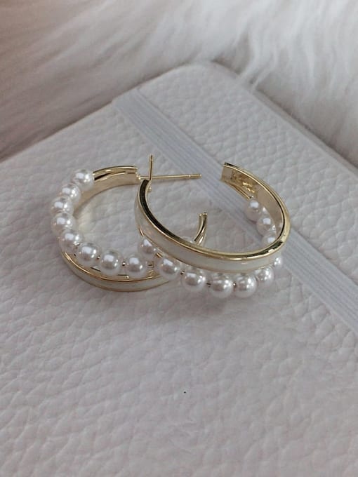 KEVIN Brass Imitation Pearl Round Trend Hoop Earring 2