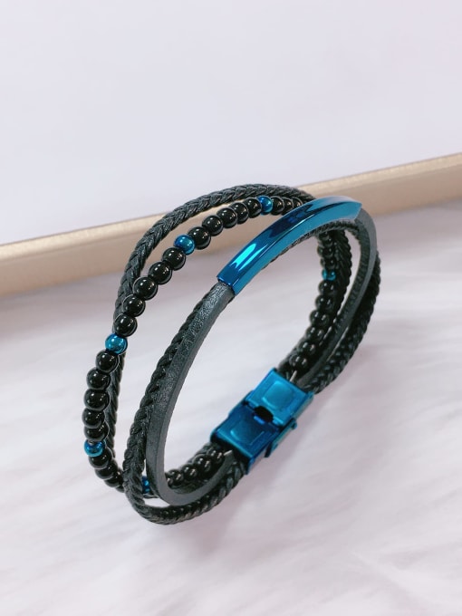 HE-IN Stainless steel Bead Leather Irregular Trend Bracelet 0