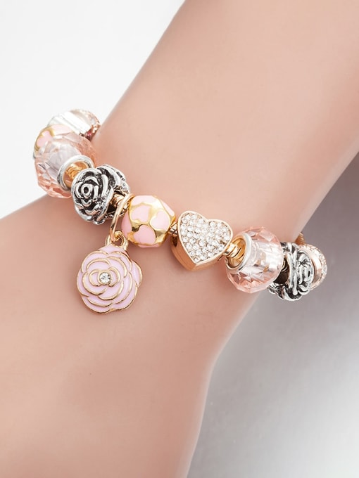 KEVIN Copper Alloy Rhinestone Pink Glass beads Irregular Luxury Charm Bracelet 2