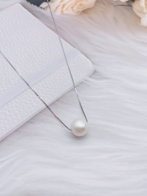 KEVIN 925 Sterling Silver Freshwater Pearl White Ball Dainty Locket Necklace 1
