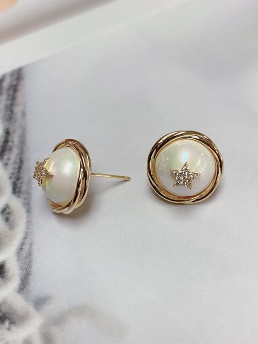 KEVIN Brass Imitation Pearl Round Trend Stud Earring 1