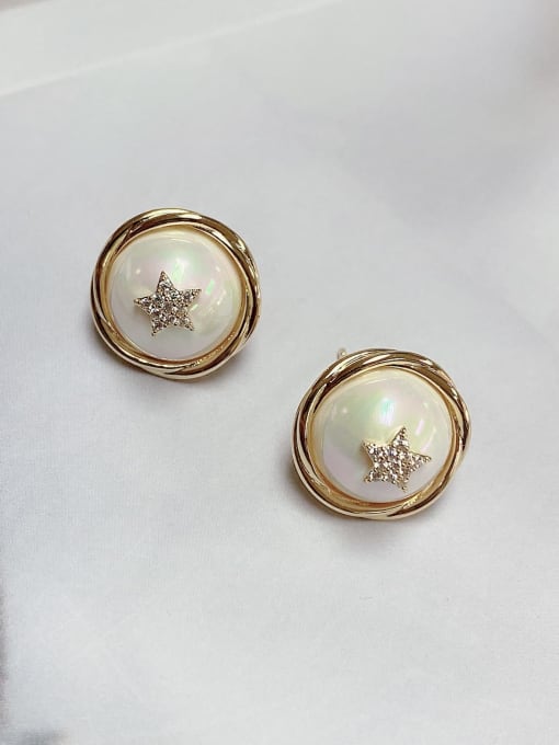 KEVIN Brass Imitation Pearl Round Trend Stud Earring 0