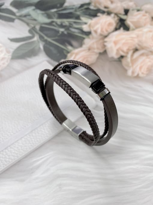 HE-IN Stainless steel Leather Irregular Trend Bracelet