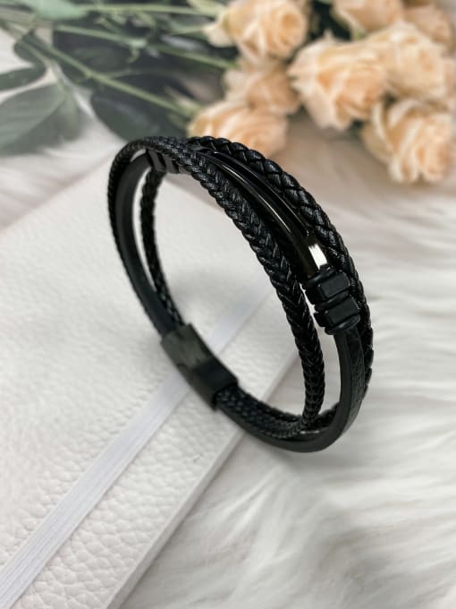 Black Stainless steel Leather Geometric Trend Bracelet