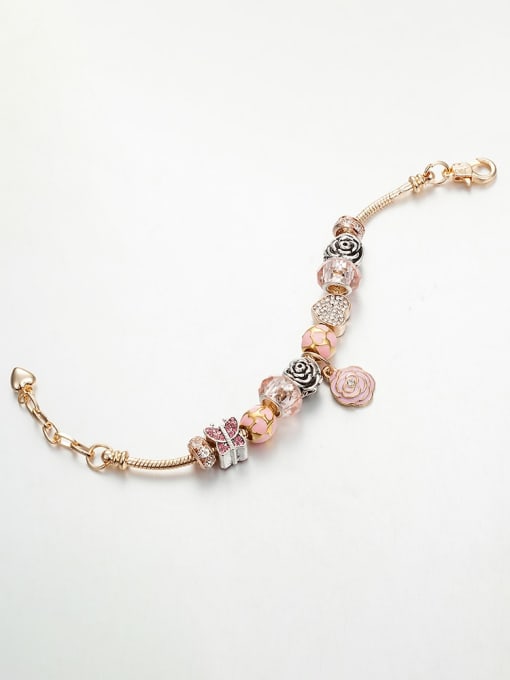 KEVIN Copper Alloy Rhinestone Pink Glass beads Irregular Luxury Charm Bracelet 1