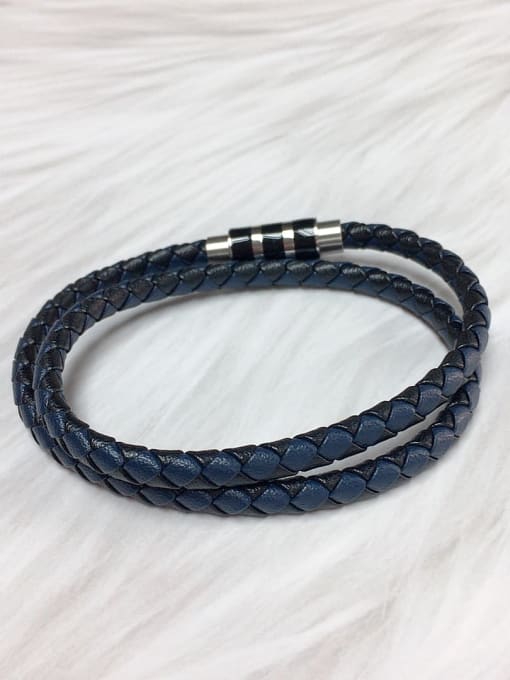 Blue Stainless steel Leather Round Trend Bracelet