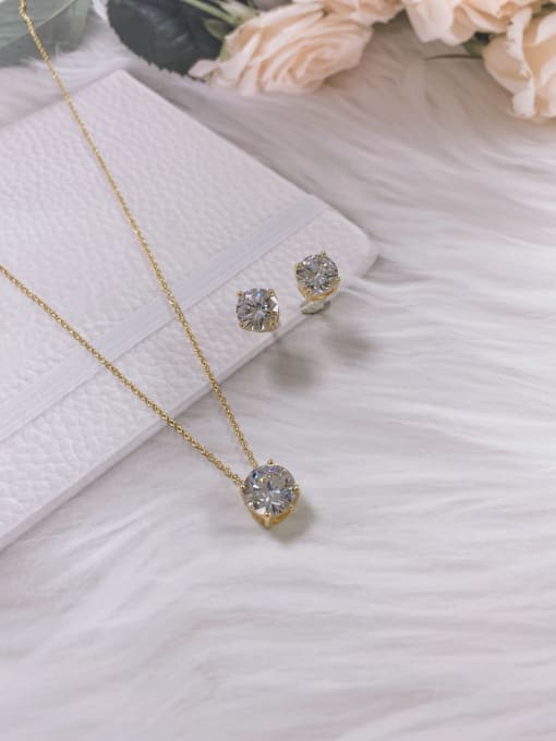 KEVIN Luxury Round Brass Cubic Zirconia White Earring and Necklace Set 2