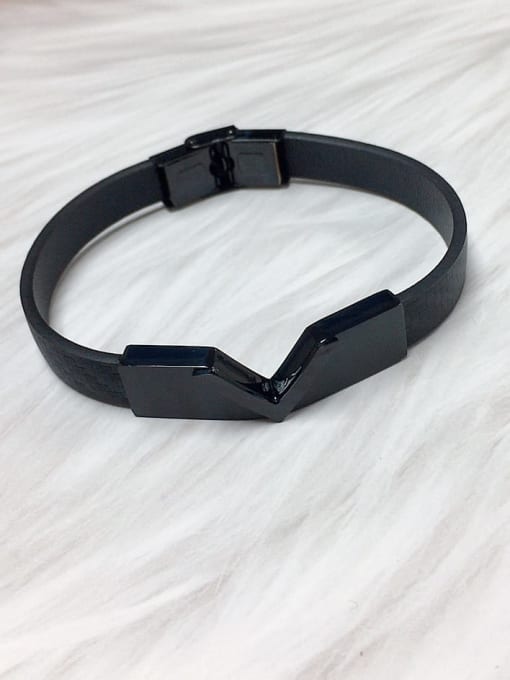 Black Stainless steel Leather Letter Trend Bracelet