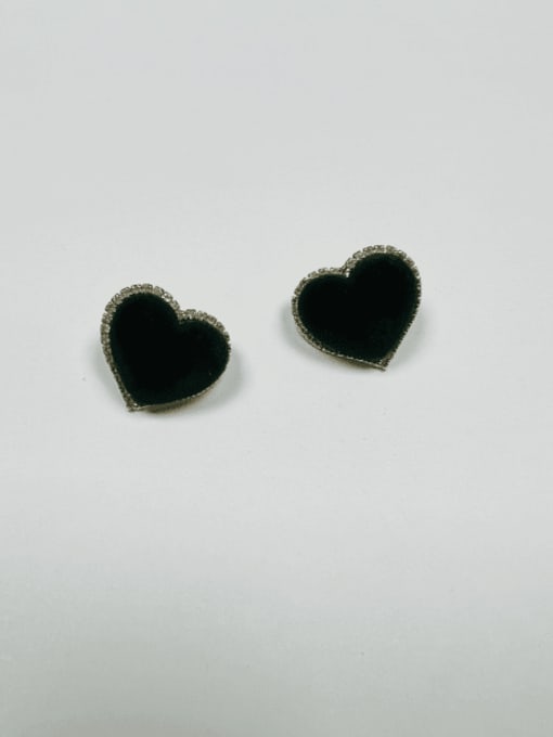 Black Zinc Alloy Rhinestone Enamel Heart Trend Stud Earring