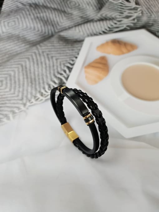 HE-IN Stainless steel Leather Geometric Trend Bracelet 0