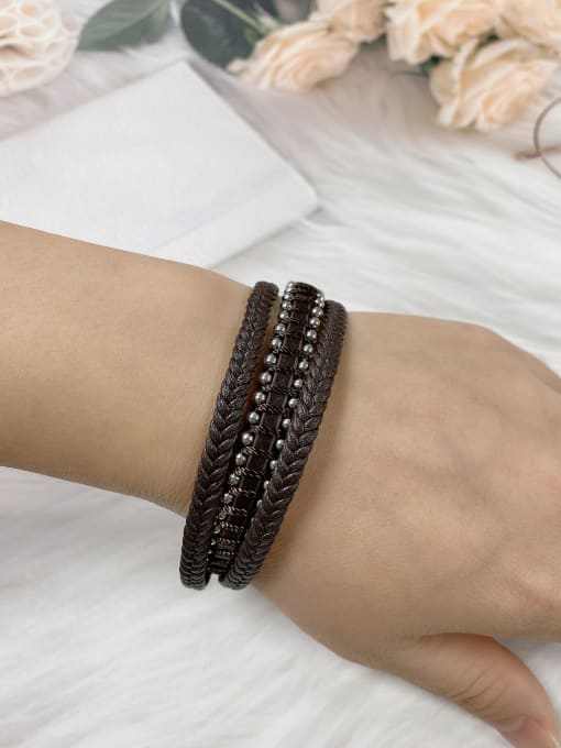 HE-IN Stainless steel Leather Irregular Trend Bracelet 3