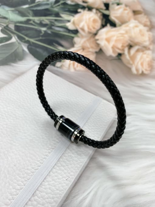 Black Stainless steel Leather Oval Trend Bracelet