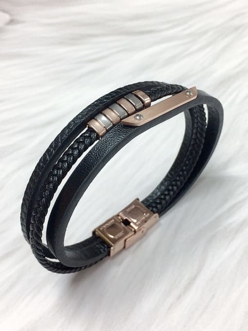 HE-IN Stainless steel Leather Irregular Trend Bracelet 2
