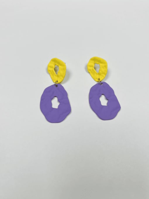 Yellow and Purple Zinc Alloy Enamel Irregular Statement Drop Earring