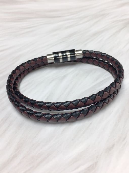 coffee Stainless steel Leather Round Trend Bracelet