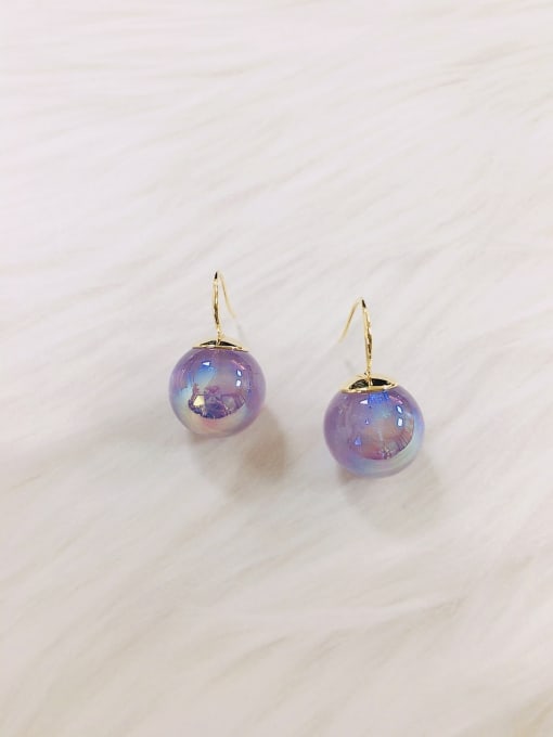 Purple Brass Resin Bead Cage Trend Huggie Earring