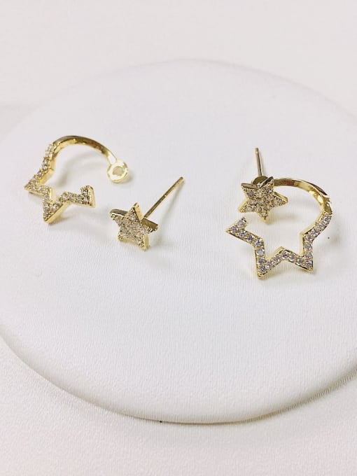 Gold Brass Cubic Zirconia Star Dainty Stud Earring