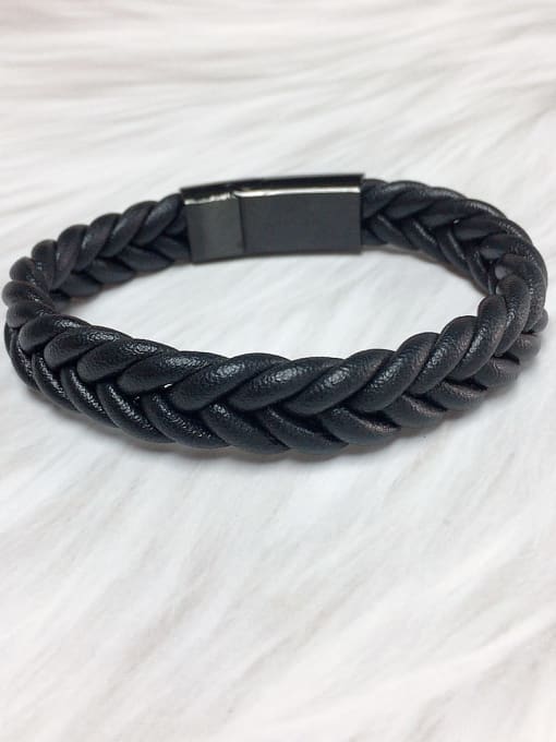 HE-IN Stainless steel Leather Irregular Trend Bracelet 2