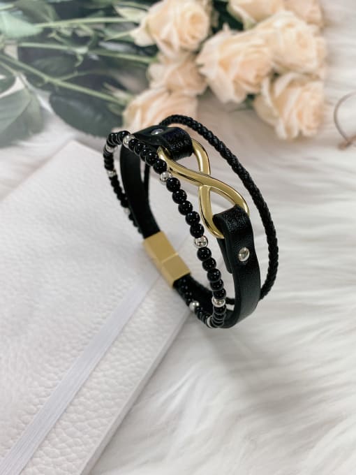 HE-IN Stainless steel Imitation Pearl Leather Geometric Trend Bracelet 1