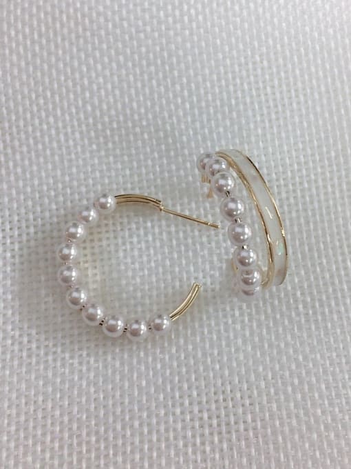 KEVIN Brass Imitation Pearl Round Trend Hoop Earring