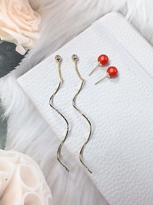 KEVIN Brass Imitation Pearl Tassel Trend Threader Earring 0