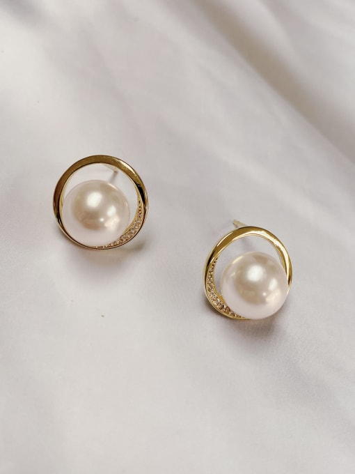 KEVIN Brass Imitation Pearl Round Classic Stud Earring 0
