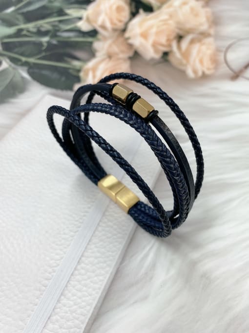 Denim Blue Stainless steel Artificial Leather Irregular Trend Bracelet