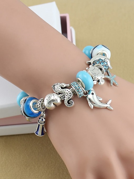 KEVIN Copper Alloy Rhinestone Blue Glass beads Anchor Luxury Charm Bracelet 2